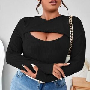 SHEIN Black Cutout Long Sleeve Crop Top